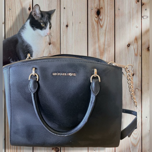 Michael Kors Handbags - Michael Kors Ellis Black Satchel with Gold Accents